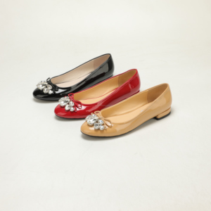 <span class=keywords><strong>Ballerines</strong></span> en PU verni pour femmes, avec nœud en strass, confortables, à enfiler, chaussures habillées, vente en gros, OEM ODM - Product Image 1