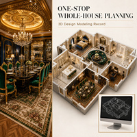 Designs d'intérieur de luxe dorés pour villa entière de style baroque français, rendu 3D
