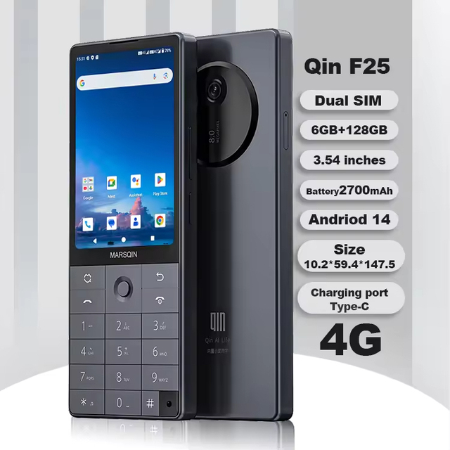 Google Version Qin F25 Dual SIM Dual Standby Smart Button Phone Android 14 Feature Phone 3.5-inch Large Memory 128GB Smartphone