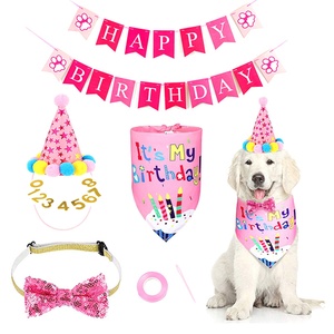 Grote luxe huisdier verjaardagsset <span class=keywords><strong>cartoon</strong></span> stijl hondenhalsband hoed vlag met letters print patroon huisdier feest attributen - Product Image 6