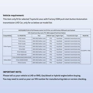 Kit de Arranque Remoto EASYGUARD, Plug and Play, Compatible con Toyota Camry/Avalon/Corolla/RAV4, Transmisión Automática, Solo para Autos con Volante a la Izquierda - Product Image 3
