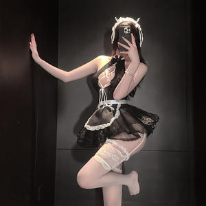 Lencería Sexy para Mujer, Uniforme de Sirvienta con Encaje Rosa, Espalda Descubierta, Vestido Babydoll Transparente, Disfraz de Sirvienta Exótica - Product Image 6