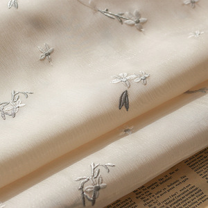 Tecido de Bordado <span class=keywords><strong>Floral</strong></span> Bege, Tecido Delicado de Bordado Botânico para Decoração de Sala de Estar e Vestidos Femininos - Product Image 4