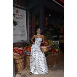 Vestido Largo Blanco con Diseño Personalizado de Puntos de Polka, Elegante y Sexy, Moda de Verano para Damas de Oficina, Tallas XS-XL Disponibles para el Día - Product Image 4