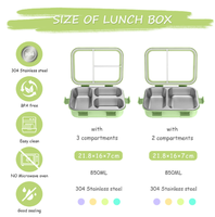 Boîte à lunch scellée en acier inoxydable multi-clips 2026 pour enfants, 850 ml, mignonne, en acier 304, boîte de rangement bento à 3 compartiments, sans BPA, compatible lave-vaisselle