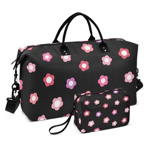 Ensemble de sacs de voyage sportifs pliables à grande capacité, imperméables et durables, avec fermeture éclair, motifs de petites fleurs, 2 pièces - Product Image 1