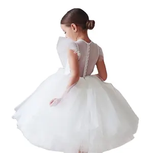 Basit yeni tasarım prenses beyaz zarif balo rop çocuk doğum günü partisi düğün çiçek kız çocuk elbiseleri çocuklar için