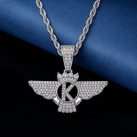 Pendentif Lettre K Aigle Couronné en Alliage, Collier Aile Sertie de Strass, Bijoux Hip Hop, En Stock, Vente en Gros