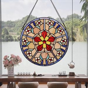 Superbe Panneau de Vitrail Rose Massif Fait Main, Motif Plat Moderne, Plaqué Or, Écologique, Décoration Murale pour Salon - Product Image 2