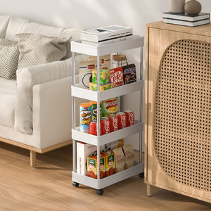 Troli plastik ruang tamu, troli penyimpanan multifungsi dengan roda 3 tingkat, troli penyimpanan dapat digerakkan - Product Image 4