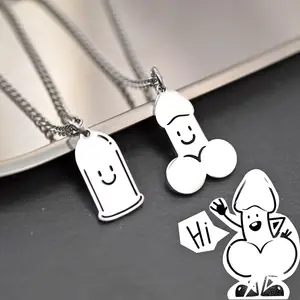 2023 Trend Penis Condoom Ketting Voor Vrouwen Mannen Grappige Schattige Kpop Titanium Staal Lachende Gezicht Hanger Trui Ketting Paar Sieraden