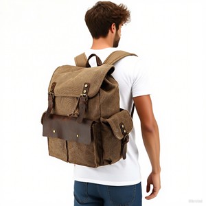 <span class=keywords><strong>Sac</strong></span> à dos rétro en <span class=keywords><strong>cuir</strong></span> véritable et toile pour <span class=keywords><strong>homme</strong></span>, vente en gros, durable, avec fermeture éclair, imperméable, pour la randonnée, les voyages, l'école, le travail et l'<span class=keywords><strong>ordinateur</strong></span> portable - Product Image 5