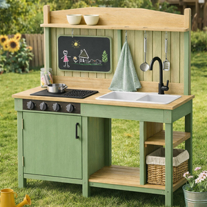 EDULAND OEM ODM Ensembles de <span class=keywords><strong>cuisine</strong></span> en bois éducatifs pour enfants, jeu d'extérieur avec robinet d'eau, <span class=keywords><strong>cuisine</strong></span> de simulation pour tout-petits - Product Image 2