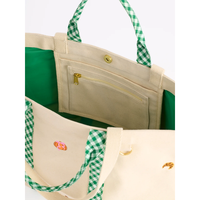 Sac fourre-tout en toile brodée grande capacité pour femme, sac à bandoulière réutilisable pour la plage, les voyages et le shopping avec sangle à carreaux.