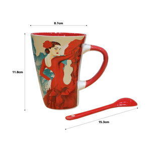 Tazza da caffè in ceramica personalizzata con cucchiaio per danza Flamenco Art Design unico Souvenir tazza regalo per la decorazione dell'home Office - Product Image 6