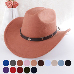 Sombrero de Vaquero de Poliéster con Ala Ancha y Cinturón con Estrella, Estilo Artístico Retro, Protección Solar, Cálido y a la Moda - Product Image 1