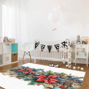 Bleu Rouge Poinsettia Xmas Botanique Tapis Antidérapant pour Bureau à Domicile pour Salon Décor De Noël Disponible Couloir Motif - Product Image 4