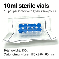 Flacon en verre stérile transparent de 10 ml emballé dans des sachets Tyvek, dépigénité et stérilisation par l'oxyde d'éthylène (EO)