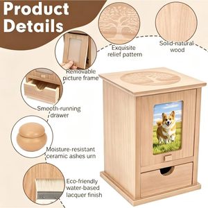 Wooden Pet <b>Urn</b> Rectangle 17.1cm High Durable Pet Memorial Box for <b>Cat</b> Dog - Product Image 4