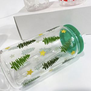 Colorful 16Oz Christmas Xmas Santa Hats Stockings Snowman <b>Trees</b> Reusable Uv Printed Beer Glass Can With Lids - Product Image 3
