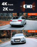 Mini Caméra de Tableau de Bord Ultra HD 4K+2K Avant et Arrière Double, Prise en Charge WIFI GPS et Contrôle par App, Moniteur de Stationnement 24H, Support Carte SD 256 Go