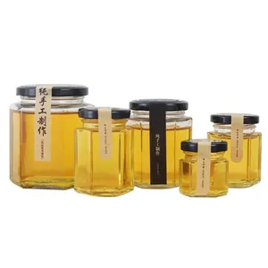 透明空蜂蜜玻璃罐六角玻璃罐，带防漏盖