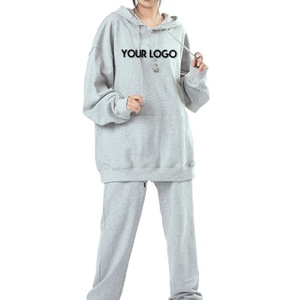 Supplier Custom Logo French Terry Cotton Heavy <b>Weight</b> Tracksuit Oversize Loose Hoodies Sweatpants Set <b>Blank</b> Sweatsuit - Product Image 4