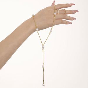 Popular Fashion Chains Necklaces 18k Gold Plated Stainless Steel Snake Chain Handmade Waterproof Long Pearl Necklace for Women - Product Image 3