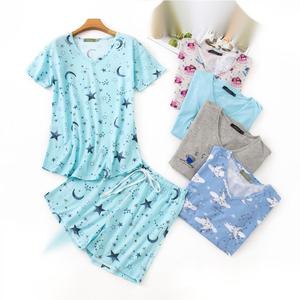 Tuta pigiama da <span class=keywords><strong>donna</strong></span> S-XXL pantaloncini <span class=keywords><strong>estivi</strong></span> a maniche corte in <span class=keywords><strong>cotone</strong></span> graziosi <span class=keywords><strong>vestiti</strong></span> da casa cartoni animati Set 2 pezzi - Product Image 1