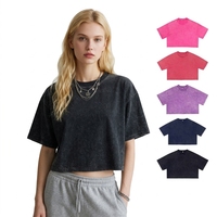 T-shirt court à manches courtes pour femme, 230g, 100% coton, tricoté, coupe ajustée, délavé à l'acide, avec nombril apparent, sérigraphié, haute qualité