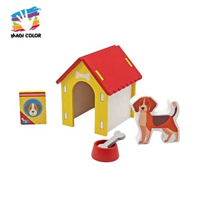 Le plus récent <span class=keywords><strong>mini</strong></span> ensemble de jeu en bois pour animaux de compagnie-Maison pour chien avec chiot, bols de nourriture et os pour faire semblant de jouer W10D683 - Product Image 1