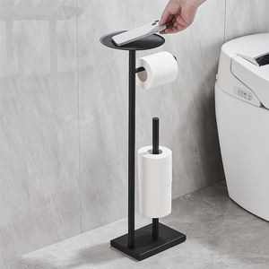 2024 nuevo soporte de papel higiénico Vertical de acero inoxidable soporte de papel higiénico antiadherente duradero para baño con bandeja - Product Image 6