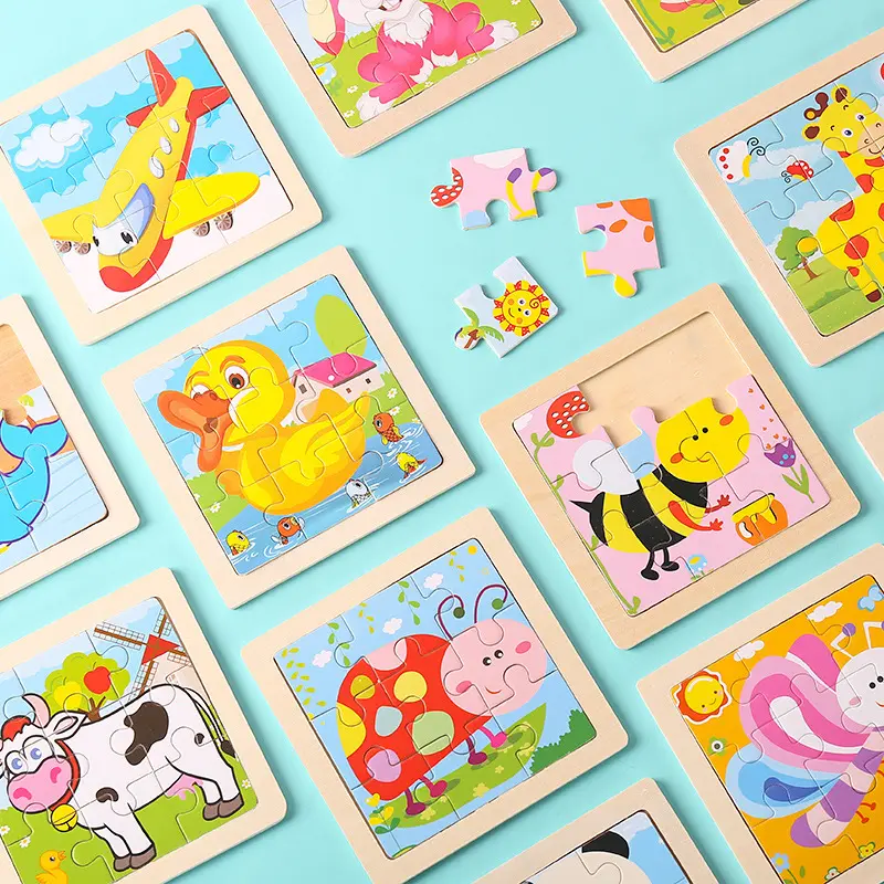 Puzzle kayu anak-anak 9 bagian puzzle hewan kartun 2-3-6 tahun mainan kecil puzzle pendidikan dini bayi taman kanak-kanak