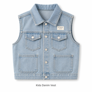 Gilet en jean <span class=keywords><strong>sans</strong></span> <span class=keywords><strong>manches</strong></span> pour garçons, motif dessin animé, respirant, décontracté, avec boutons, poches, printemps-automne - Product Image 1