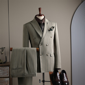 <span class=keywords><strong>Costume</strong></span> d'affaires deux pièces pour <span class=keywords><strong>homme</strong></span>, col en V, tissu TR, fermeture éclair, boutonnière, devant plat, gilets - Product Image 1
