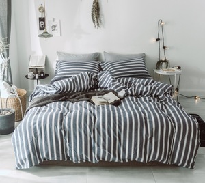 ชุดเครื่องนอนผ้าฝ้าย100% ออร์แกนิคคุณภาพสูงชุดปลอกผ้านวมคลุมผ้าฝ้ายย้อมสีผ้าคอตตอนลายทางลายตา - Product Image 1