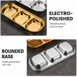 Electro-Polished Stainless Steel 3-Compartment Food Container Rectangular Easy To Clean Non-Slip Base Minimalist Design - Product Image 3