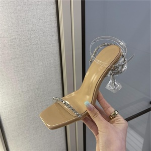 Sandalias de Tacón Alto con una Sola Tira y Cristales para Mujer, Verano 2025, Transpirables, Transparentes, Versátiles para Uso en Exteriores - Product Image 2