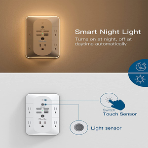 <span class=keywords><strong>Tonghua</strong></span> ปลั๊กไฟกลางคืนติดผนัง3ด้าน5ช่อง, แถบไฟกระชากติดผนัง15A 125โวลต์ปลั๊กแบบ US เพื่อให้มองเห็นได้ง่าย - Product Image 4