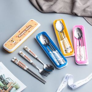 Hot Selling Children's Cartoon Flatware Stainless Steel Fork Spoon Chopsticks Ceramic Portable Cutlery 3 Pcs Set With <b>Box</b> - Product Image 4