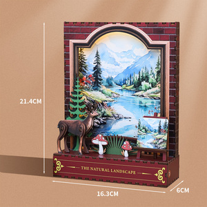 OCHOICE ชุดประกอบฉากหนังสือธีมภูเขา ป่า กวาง พร้อมไฟ LED ของตกแต่งจิ๋ว DIY สำหรับผู้ใหญ่ ตัวต่อไม้ 3 มิติ  ขั้นต่ำในการสั่งซื้อ 1 ชุด - Product Image 3