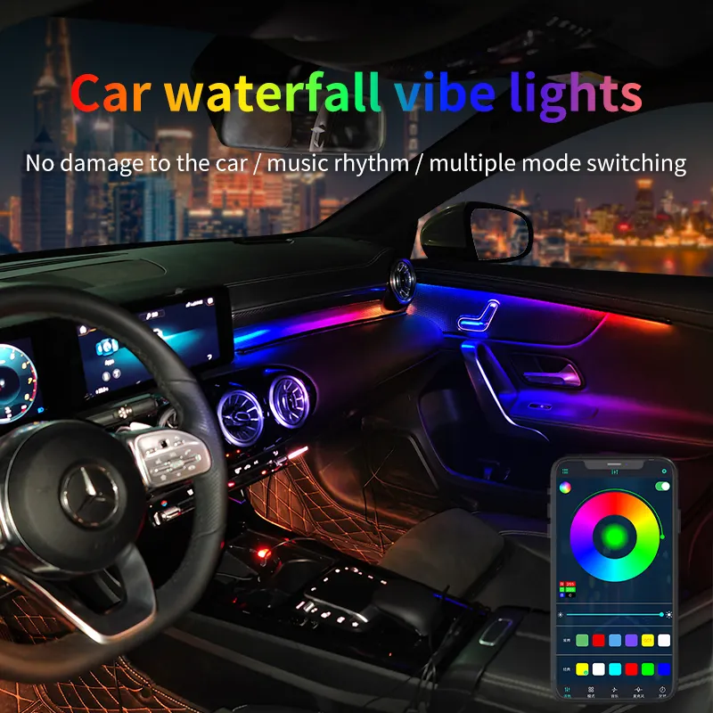 新しい64色RGB光ファイバーアンビエントライトLEDアンビエントライトカー