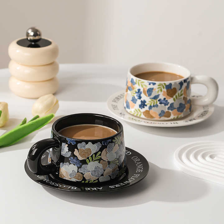Flower Pattern Porcelain Mug, Turquoise, 10 Oz, 4" Tall - Dishwasher & Microwave Safe