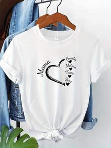T-shirt personalizzata con nome e cuore da donna, in cotone, regalo di San Valentino, vestibilità ampia, girocollo, manica corta, stampa casual - Product Image 1