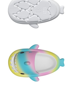 Claquettes pour enfants à motif de requin dégradé arc-en-ciel, mignonnes, antidérapantes, pour garçons et filles, à porter en intérieur en été - Product Image 6