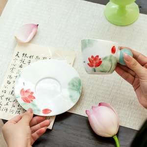 Coffret Cadeau Bouilloire en Céramique Personnalisée Style National, <span class=keywords><strong>Tasse</strong></span> et Soucoupe Lotus <span class=keywords><strong>Sous</strong></span> Glaçure, Haute Valeur Esthétique - Product Image 3