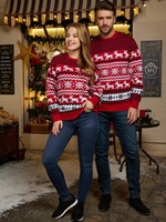 Pull de Noël tricoté pour homme, motif jouets ethniques, en polyester, tendance rouge, pour couple, design OEM/ODM, collection hiver