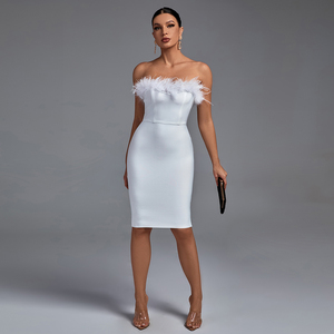 Ocstrade OEM Acceptable Nouvelle <span class=keywords><strong>Robe</strong></span> de Soirée Chic pour Femmes avec Plumes, <span class=keywords><strong>Robe</strong></span> de <span class=keywords><strong>Cocktail</strong></span> sans Bretelles pour Soirée Sexy - Product Image 3