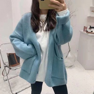 Винтажный Свободный кардиган для женщин, повседневные осенние кардиганы, вязаный свитер с V-образным вырезом, женская трикотажная одежда с длинным рукавом, Модный корейский свитер - Product Image 4