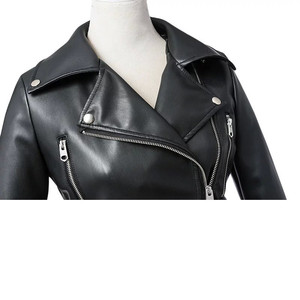 Nouvelle Mode Femmes Automne Hiver Noir Faux Cuir Vestes Zipper Basic Coat col <span class=keywords><strong>en</strong></span> V Biker Jacket R0733 - Product Image 5